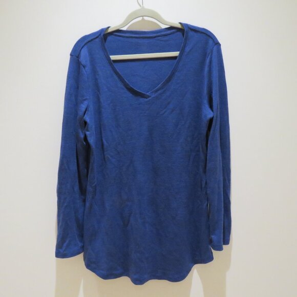 WOOLX Eva Tunic 100% Merino Wool Baselayer Top in Blue Stripe Gorpcore Travel XL - Picture 2 of 12